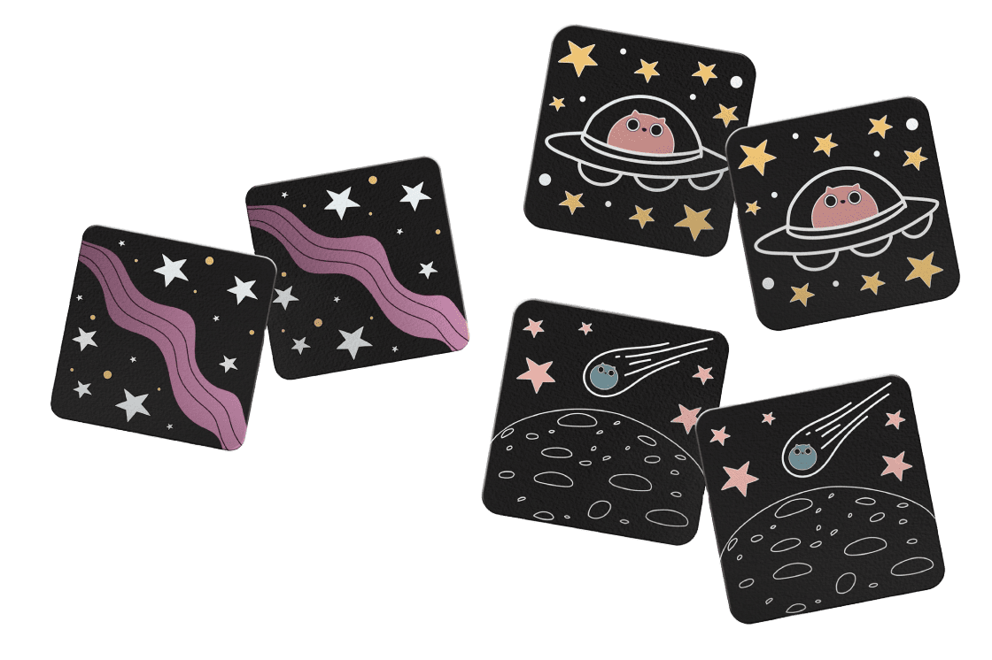 Card game restyled with space cats, stars and planet