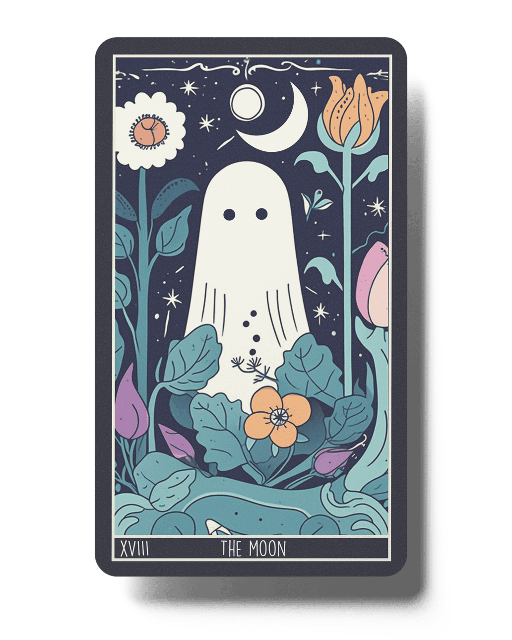 The Moon card from Tarots with a ghost looking to a moon