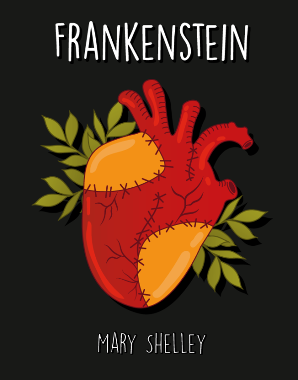 Frankenstein - Mary Shelley, horror classic novel, editorial book cover by marti menta